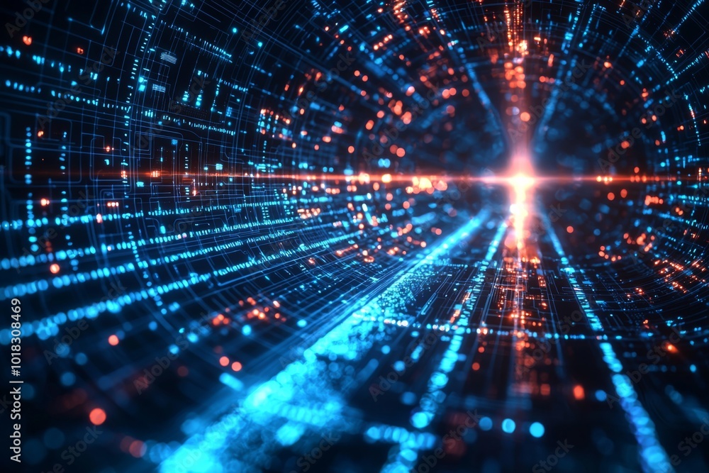 Wall mural digital technology background of data and network