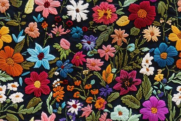 Embroidery flower abstract monochrome solid roses flower arrangement with medium color, all over vector design with dark background illustration digital image for textile and carpet printing factory
