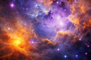Fototapeta premium Abstract purple and orange cosmic nebula background