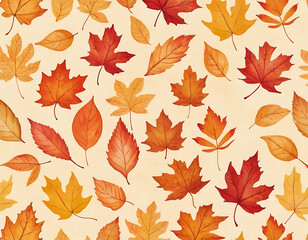 Obraz premium This seamless pattern features a beautiful array of hand-painted autumn leaves in vibrant orange and red hues, perfect for adding a touch of fall charm to your designs.
