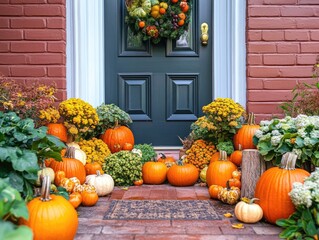 Festive Holiday Decorations for Home and Porch with Colorful Pumpkins
