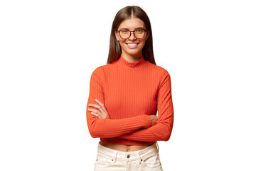 Portrait of successful confident woman entrepreneur standing with crossed arms