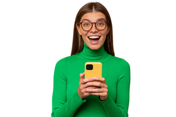 Lucky woman winner looking at camera with excited surprised face