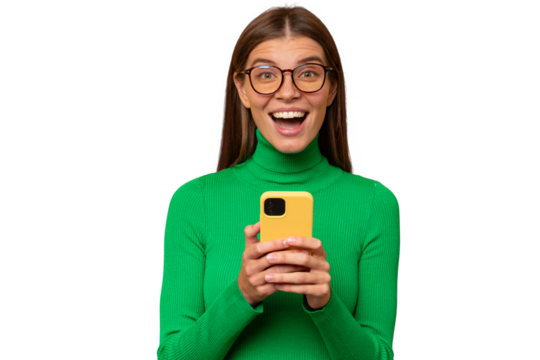 Lucky woman winner looking at camera with excited surprised face