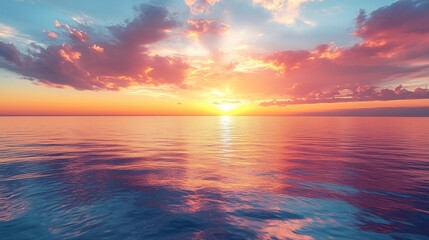 Obraz premium Golden Ocean Sunset with Dramatic Clouds and Smooth Waters