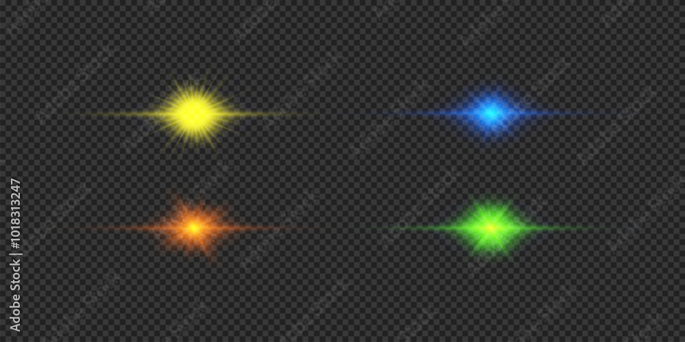 Wall mural set of multicolor horizontal light effects of lens flares