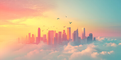 Fototapeta premium Majestic Sunrise Over a Floating Cityscape