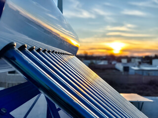 solar hot water tank at sunset © SobrevolandPatagonia