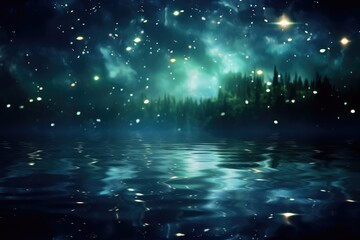 Enchanted Night Sky Over Reflective Water Surface