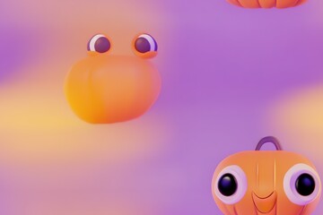 A cute cartoon pumpkin character pattern with two feet, a smiling face, glowing eyes, a simple design