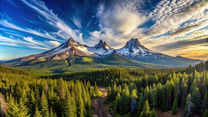 Mountain landscape with Three Sisters Faith Hope Peak in the Oregon Cascade Mountains