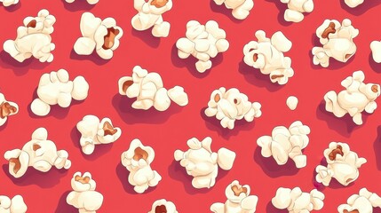 Popcorn kernels scattered in a seamless, repeating pattern, making a fun and engaging background perfect for cinema or snack-themed designs.