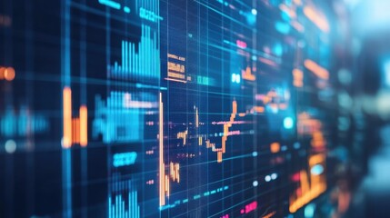 Obraz premium Digital data patterns analyzed on a virtual screen using advanced big data tools.