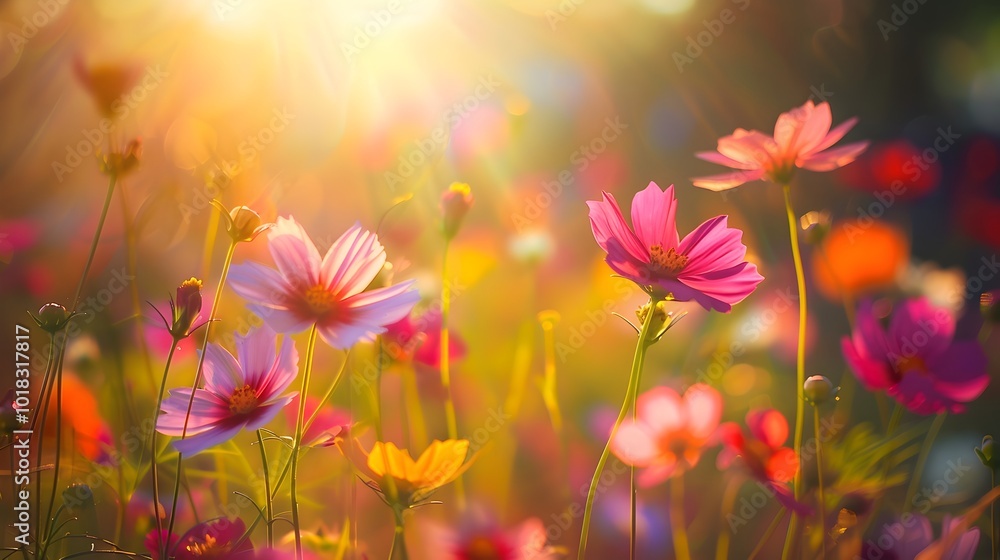 Wall mural Vibrant Floral Field Swaying in the Breeze Symbolizing the Beauty of New Beginnings in Nature