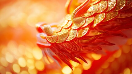 Close-up of a Red and Gold Dragon with Glittery Scales