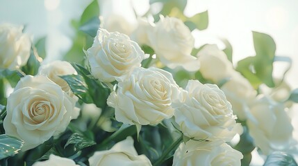 Obraz premium White Roses on Lush Green Field
