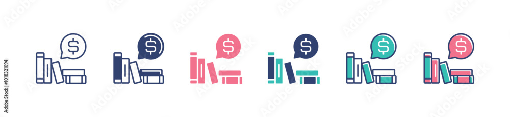 Aufkleber book stack education cost scholarship icon set bookshelf with intuition money bubble chat signs vect
