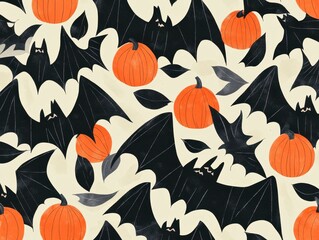 Bats and Pumpkins Seamless Pattern