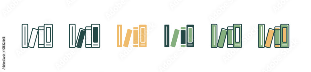 Aufkleber simple bookshelf library interior icon set book stack literature binder bookcase vector illustration