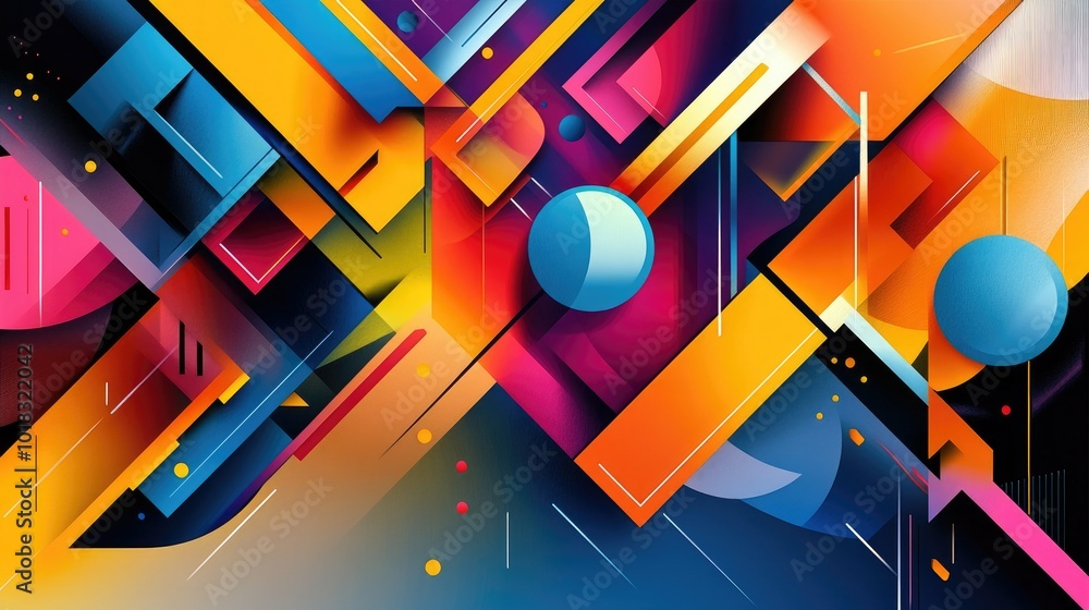 Aufkleber a vivid background with colorful geometric shapes and sharp angles, highlighted by reflections.