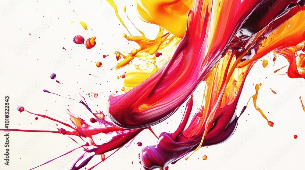 Poster abstract colorful ink splashes isolated on a white background, creating a dynamic and artistic look.