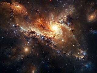 Fototapeta premium A swirling galaxy with glowing gas and stars.