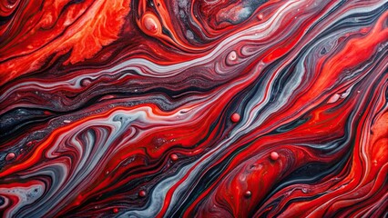 Obraz premium Abstract red and black marble acrylic paints with waves texture Macro