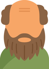 Old man character wearing a green shirt, with a big beard and balding head