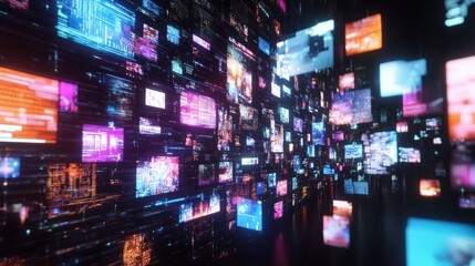 Obraz premium Media graphics from high resolution screens for Dynamic information flow, AI generated images