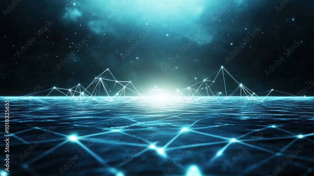 Poster abstract ocean wave with digital network connection