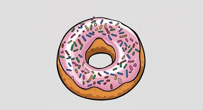 Hand drawing clipart of a doughnut with sprinkles on plain white background