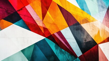 Angular reflections and vibrant geometric shapes create a visually striking abstract background.