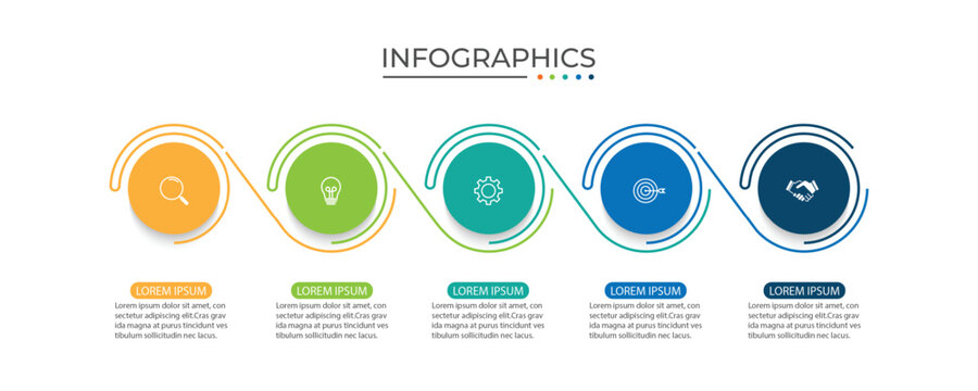 Business circle infographic template. timeline infographic icons with 5 options