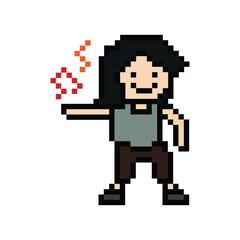 Cute cartoon pixel character cute woman exercises training dance lifestyle music decoration life style 8 bit female girl dance with music game fitness isolated PNG vector.