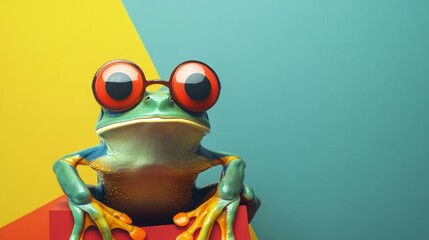 Obraz premium Whimsical Frog with Round Glasses in Minimalist Style