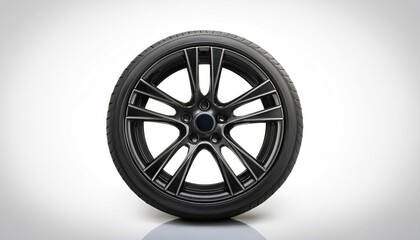 Fototapeta premium Shiny black car wheel isolated on white background 