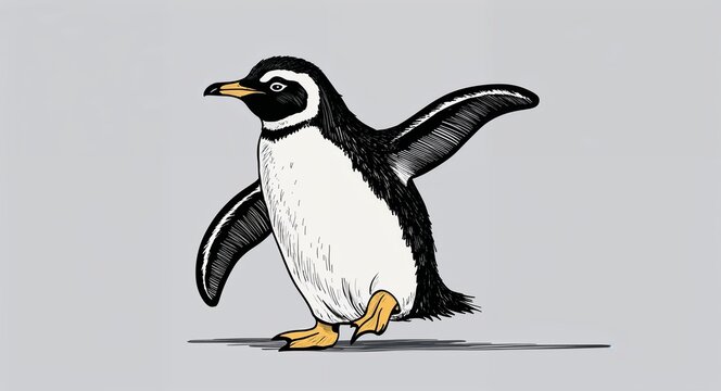 recommend clip art: Hand drawing clipart of a penguin waddling by on plain white background