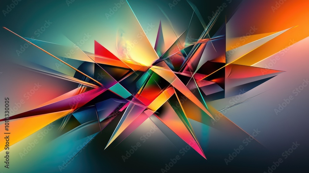 Aufkleber bright geometric shapes with sharp angles and dynamic reflections form a colorful abstract backgroun