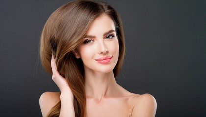 Naklejka premium Beautiful woman with amazing hair, beauty on dark background 