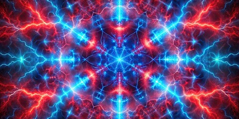 Abstract red defocused lightning and blue spots symmetrical