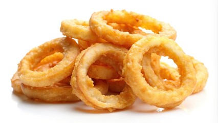 Fried onion rings on white background