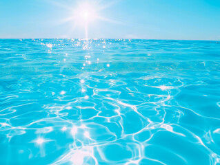 Obraz premium Beautiful view of swimming pool side with clear blue water with sunlight reflections on wave. Summer vacation concept background 