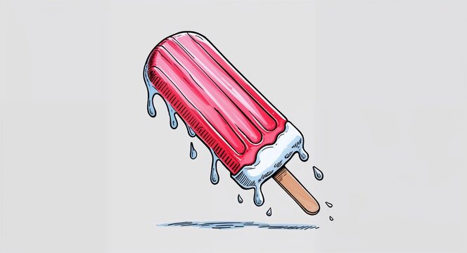 Hand drawing clipart of a popsicle melting on plain white background
