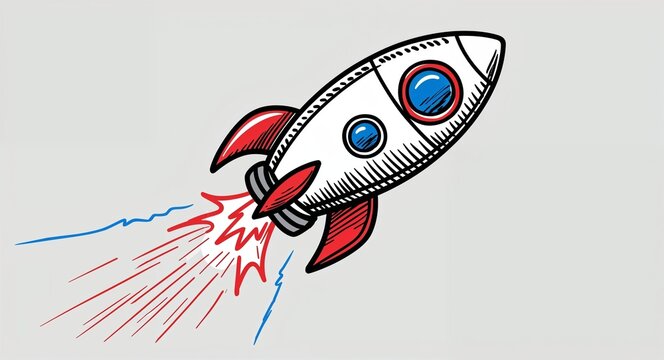 recommend clip art: Hand drawing clipart of a rocket blasting off on plain white background