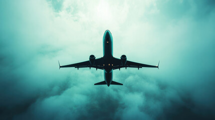 Obraz premium Airplane Flying Above Clouds in Dramatic Sky