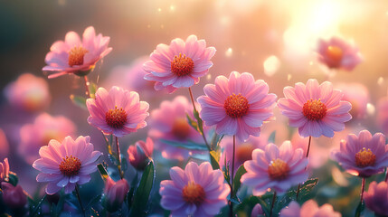Fototapeta premium spring summer background with bright beautiful flowers 