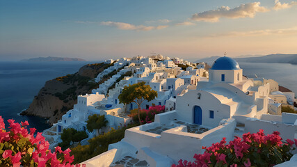 Naklejka premium A picturesque Greek village with whitewashed houses