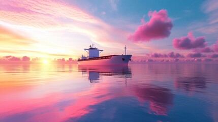 Serene Sunset Over a Cargo Ship at Sea