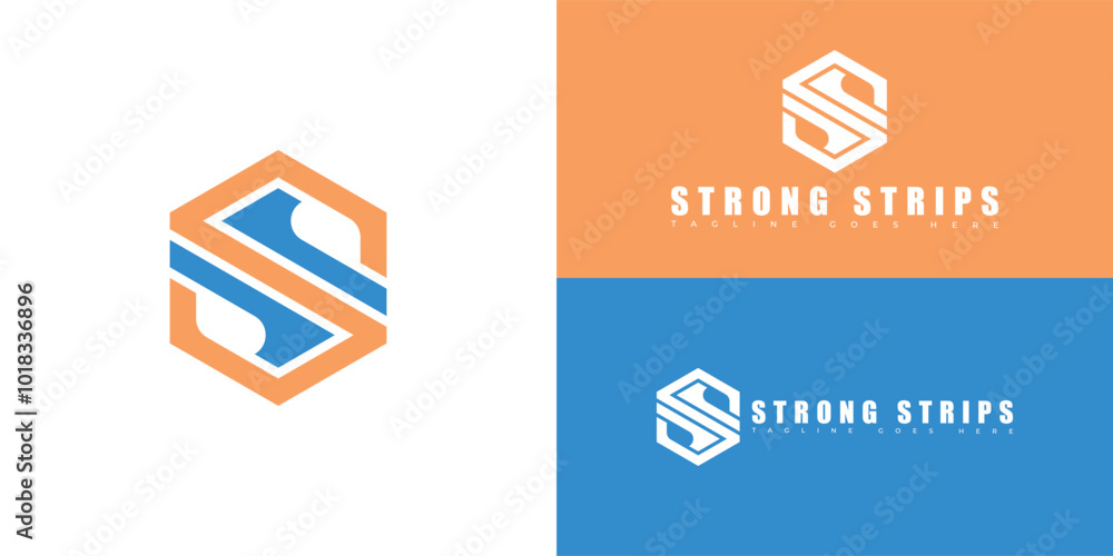 Aufkleber modern hexagon initial vector letter s or ss logo in orange-blue color isolated on multiple backgrou