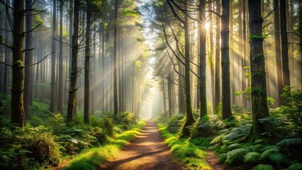 Obraz premium Mysterious forest scene with shadows and light